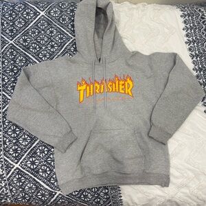 Thrasher Grey Flame Logo Hoodie Small Skater Grunge Streetwear Pullover